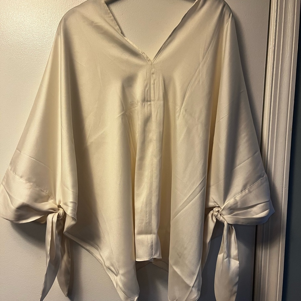 Banana Republic White V-neck Asymmetrical Tie Front Blouse